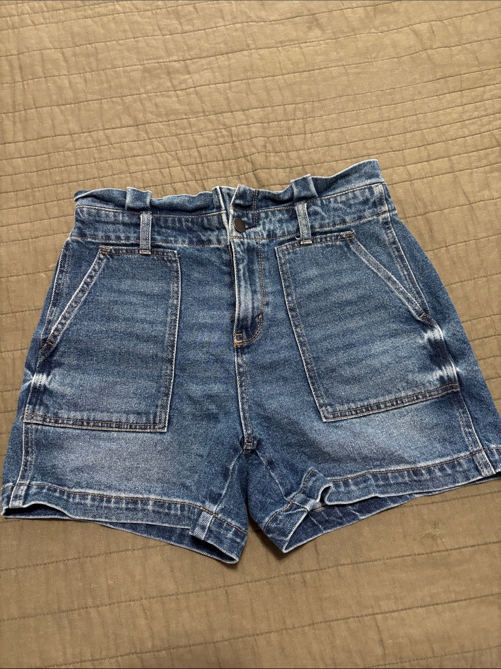 a.n.a Distressed Blue High-Rise Denim Shorts